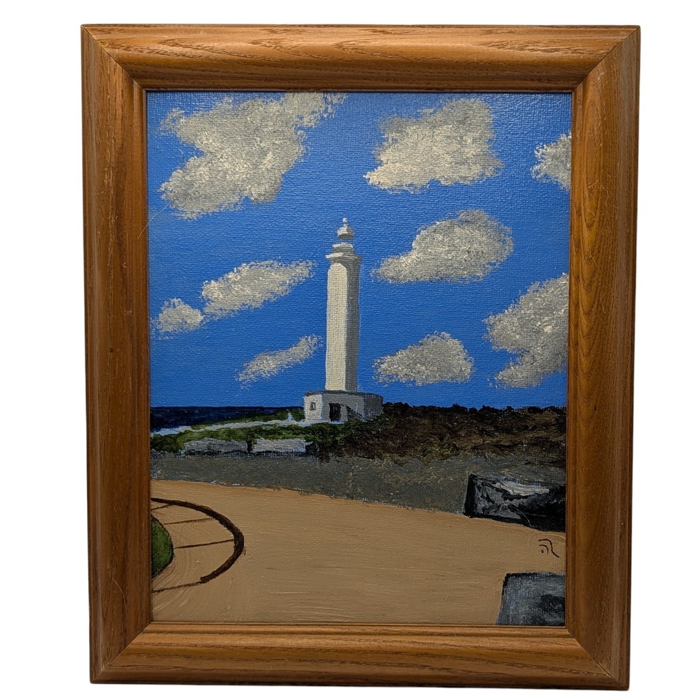 Original Oil Painting Canary Island Spain Lighthouse Framed By Robert Lantz 8x10